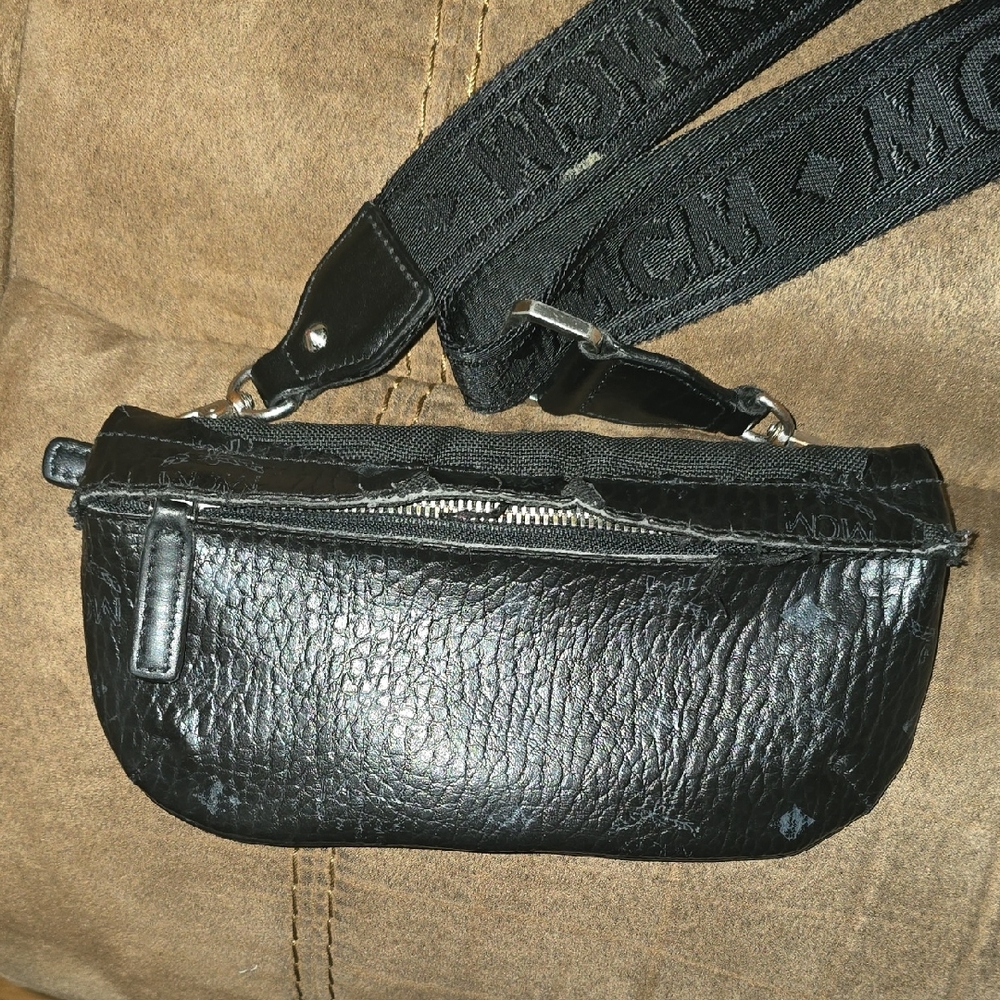 MCM Black Belt Bag Pebbled Leather Zipper